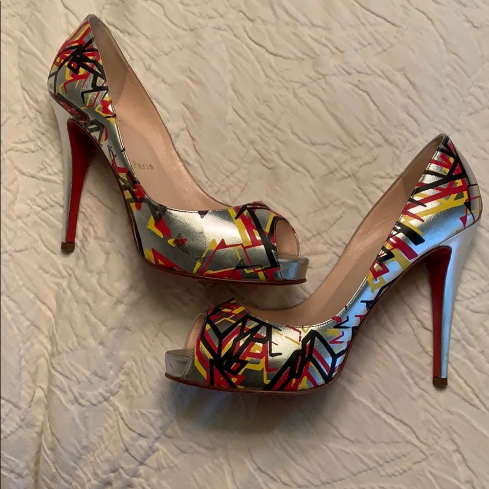 Christian Louboutin Silver Pumps w/ Paint Details